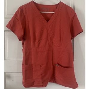 Grey’s Anatomy 3 Pocket Mock Wrap Scrub Top #4153 Womens L Large Coral EUC